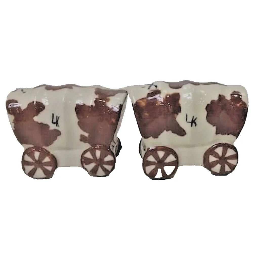 Vtg. MCM Ceramic Arts Studio Covered Wagon Salt & Pepper Shakers